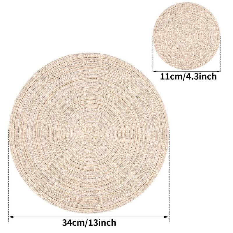 Set of 6 Round Placemats and Coasters Braided Woven Table Mats, Washable Heat Resistant for Dining, Kitchen, and Outdoor