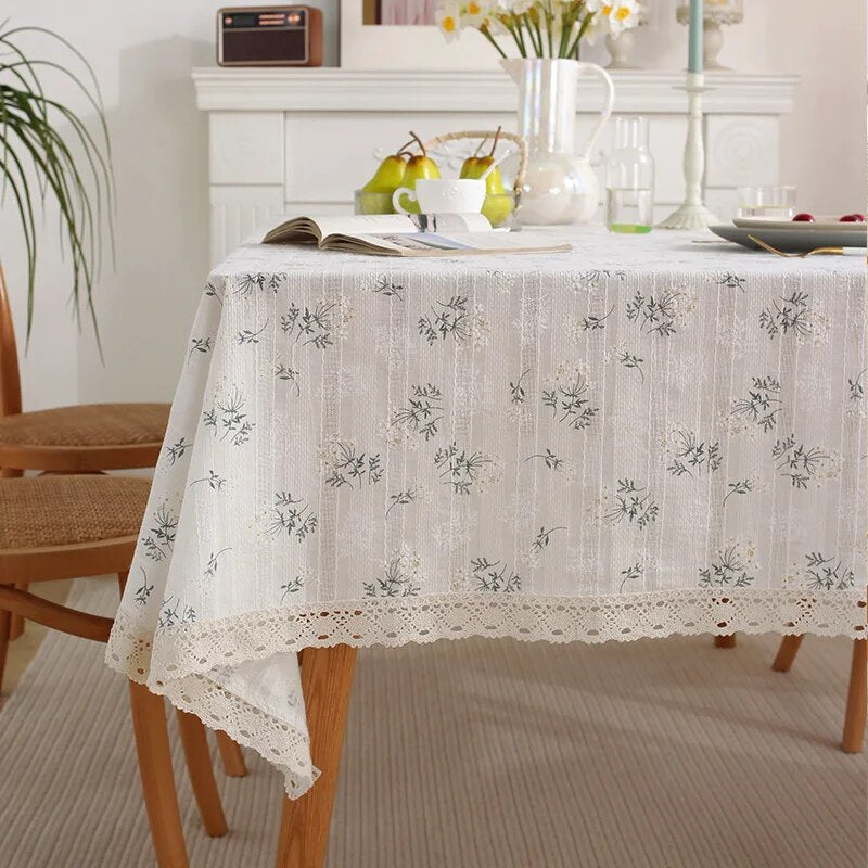 Korean Cotton Floral Tablecloth: Tea Table Decor & Kitchen Dining Cover