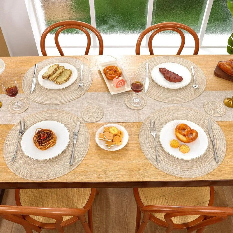 Set of 6 Round Placemats and Coasters Braided Woven Table Mats, Washable Heat Resistant for Dining, Kitchen, and Outdoor