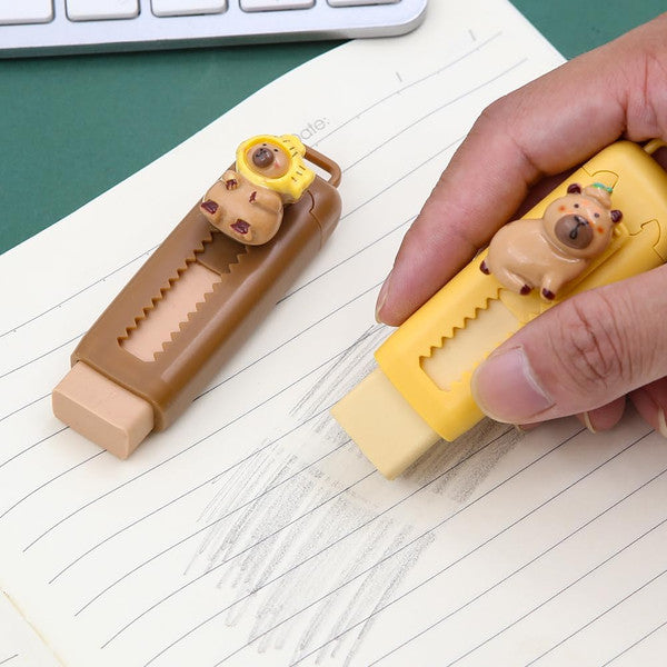 Capybara Erasers Set Cartoon Design, Retractable Eraser for Drawing Exams, Kids Students Back to School Stationery Fun