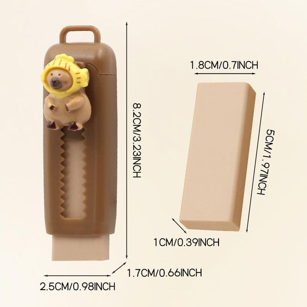 Capybara Erasers Set Cartoon Design, Retractable Eraser for Drawing Exams, Kids Students Back to School Stationery Fun