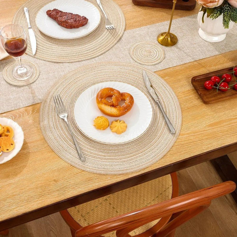 Set of 6 Round Placemats and Coasters Braided Woven Table Mats, Washable Heat Resistant for Dining, Kitchen, and Outdoor